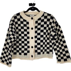 Anthropologie Black and Cream Checkered Cardigan